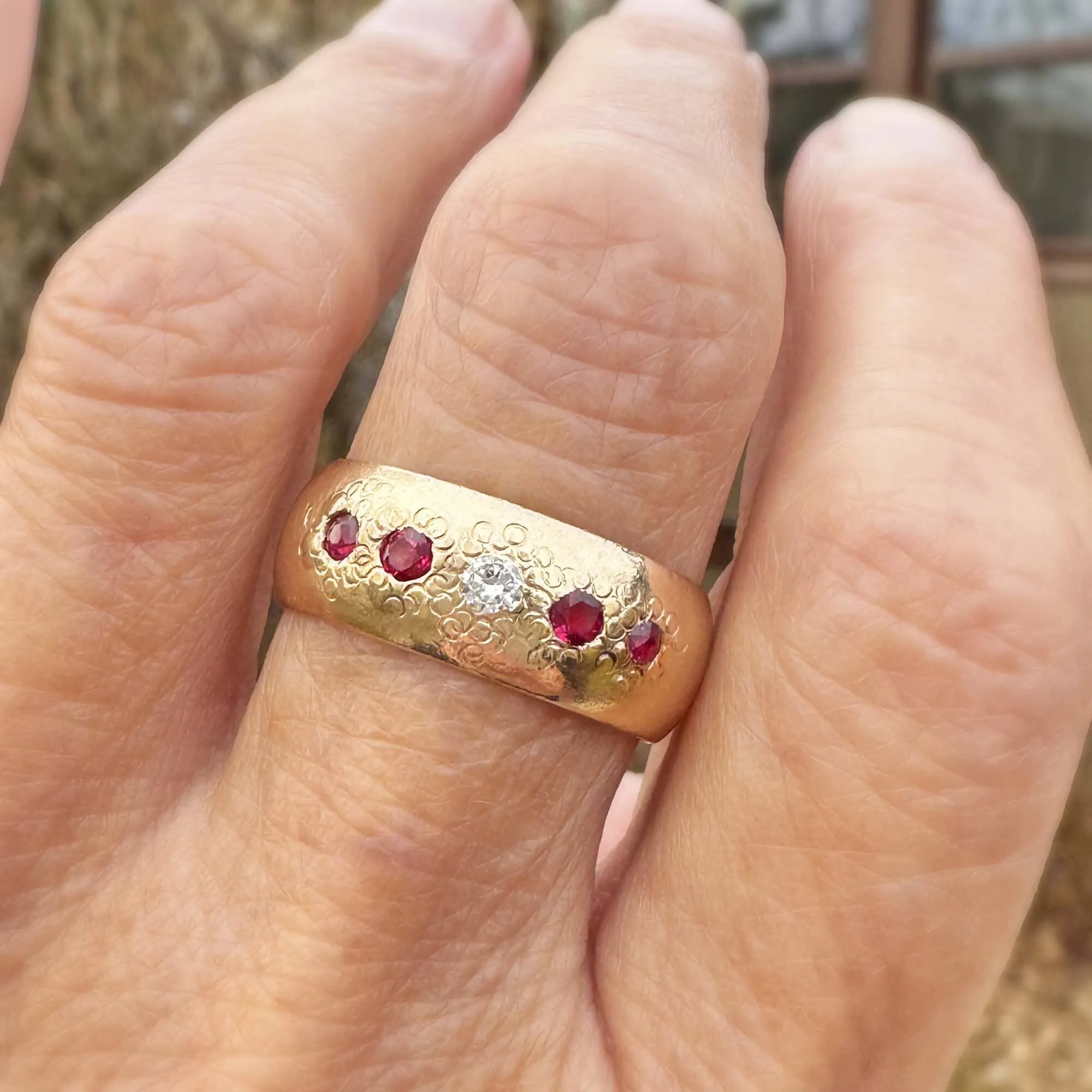 Antique 14K Gold Ruby Diamond Ring Wedding Band