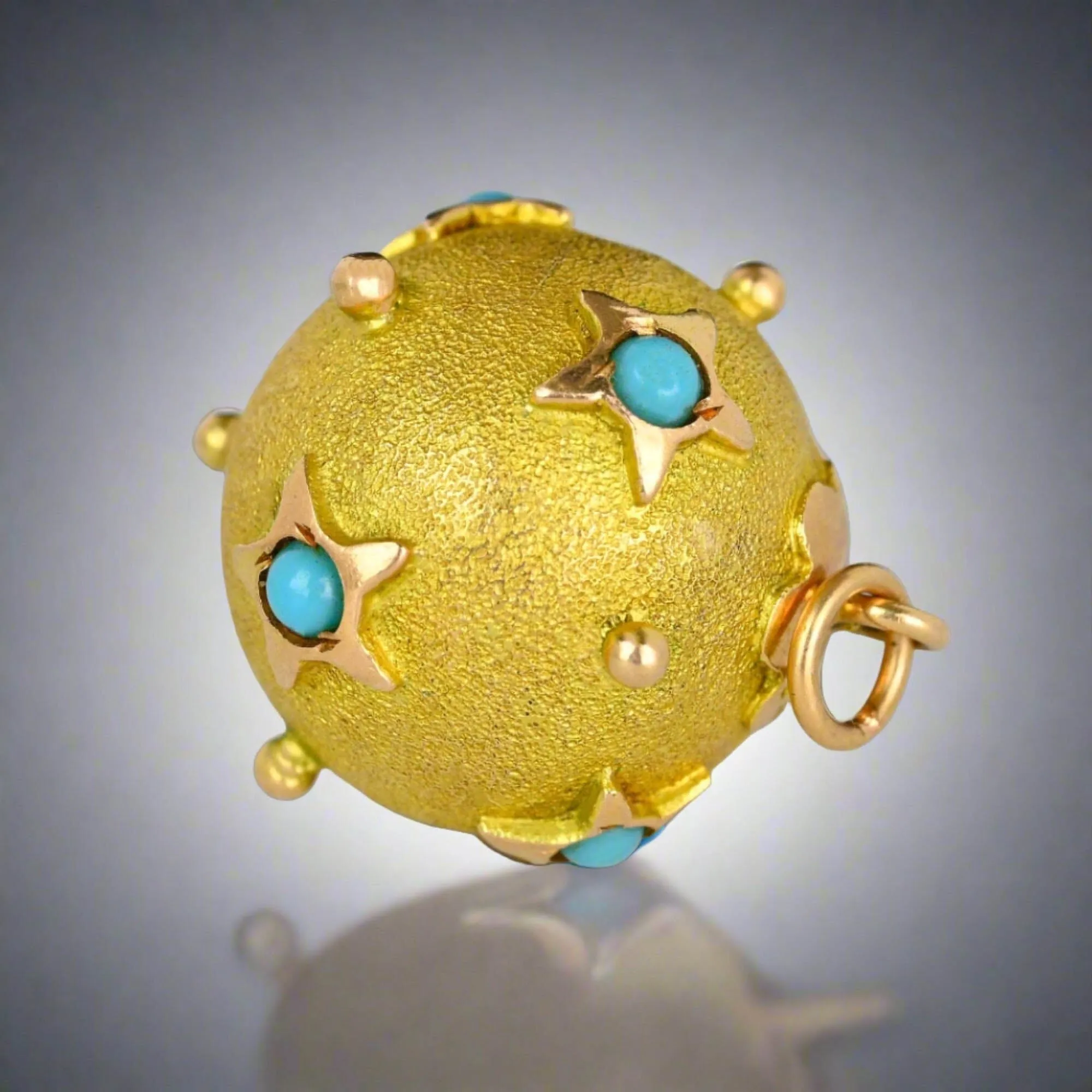 Antique 14K Gold Turquoise Star Sputnik Style Pendant