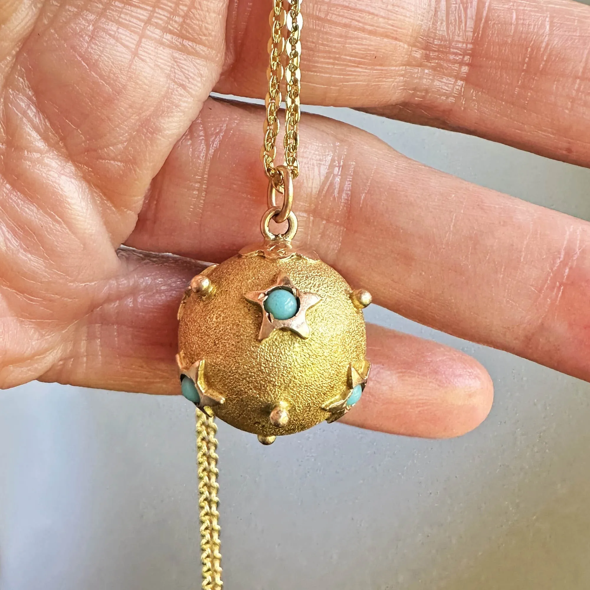 Antique 14K Gold Turquoise Star Sputnik Style Pendant