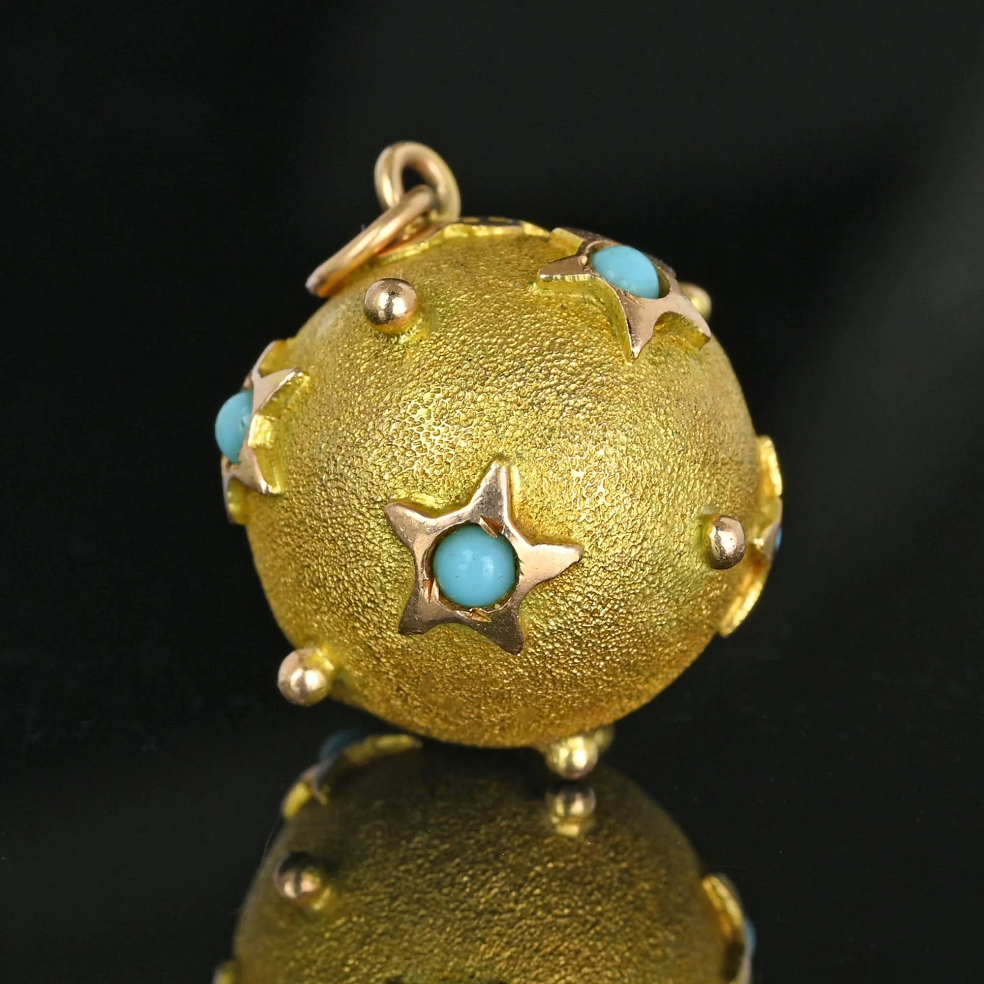 Antique 14K Gold Turquoise Star Sputnik Style Pendant