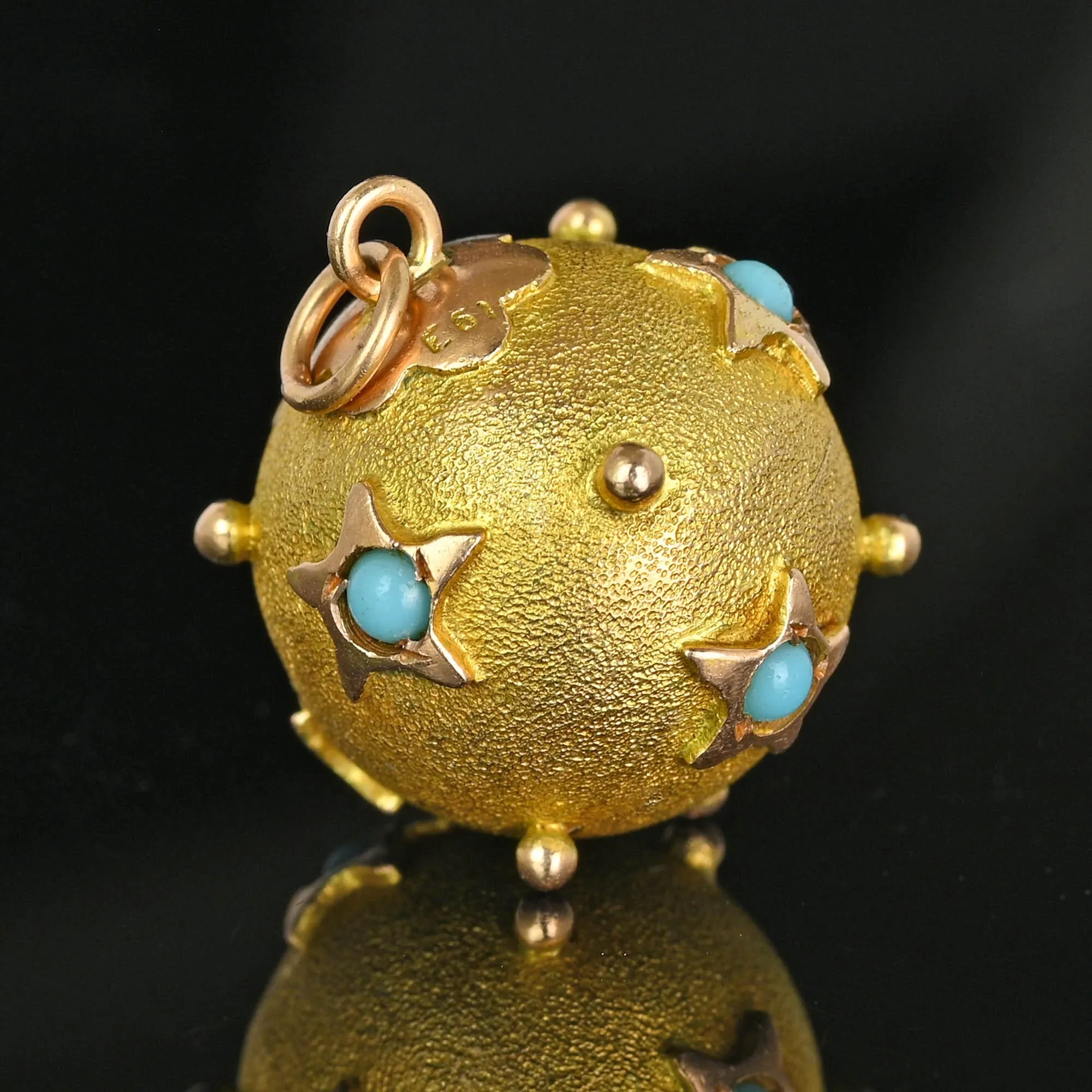 Antique 14K Gold Turquoise Star Sputnik Style Pendant