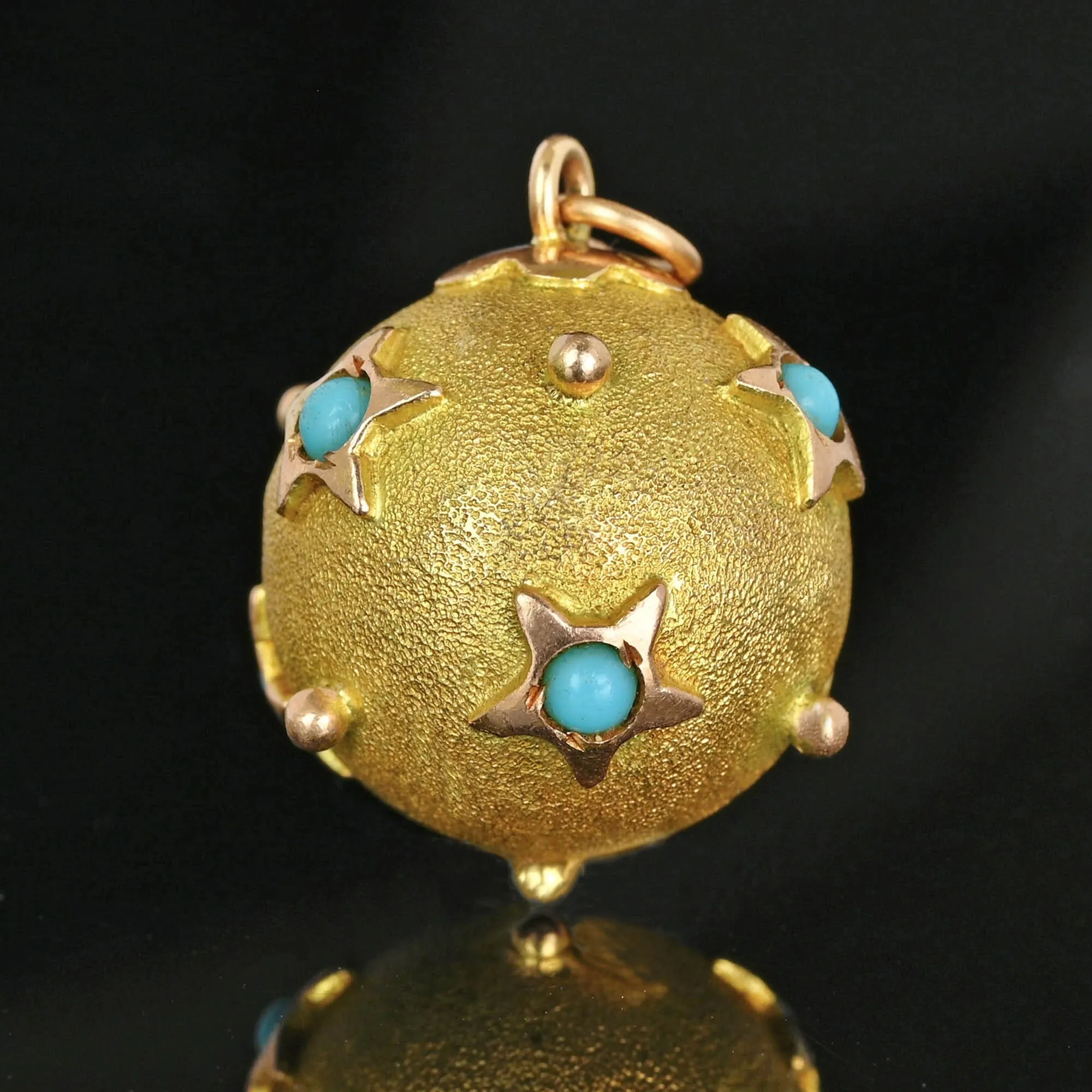 Antique 14K Gold Turquoise Star Sputnik Style Pendant