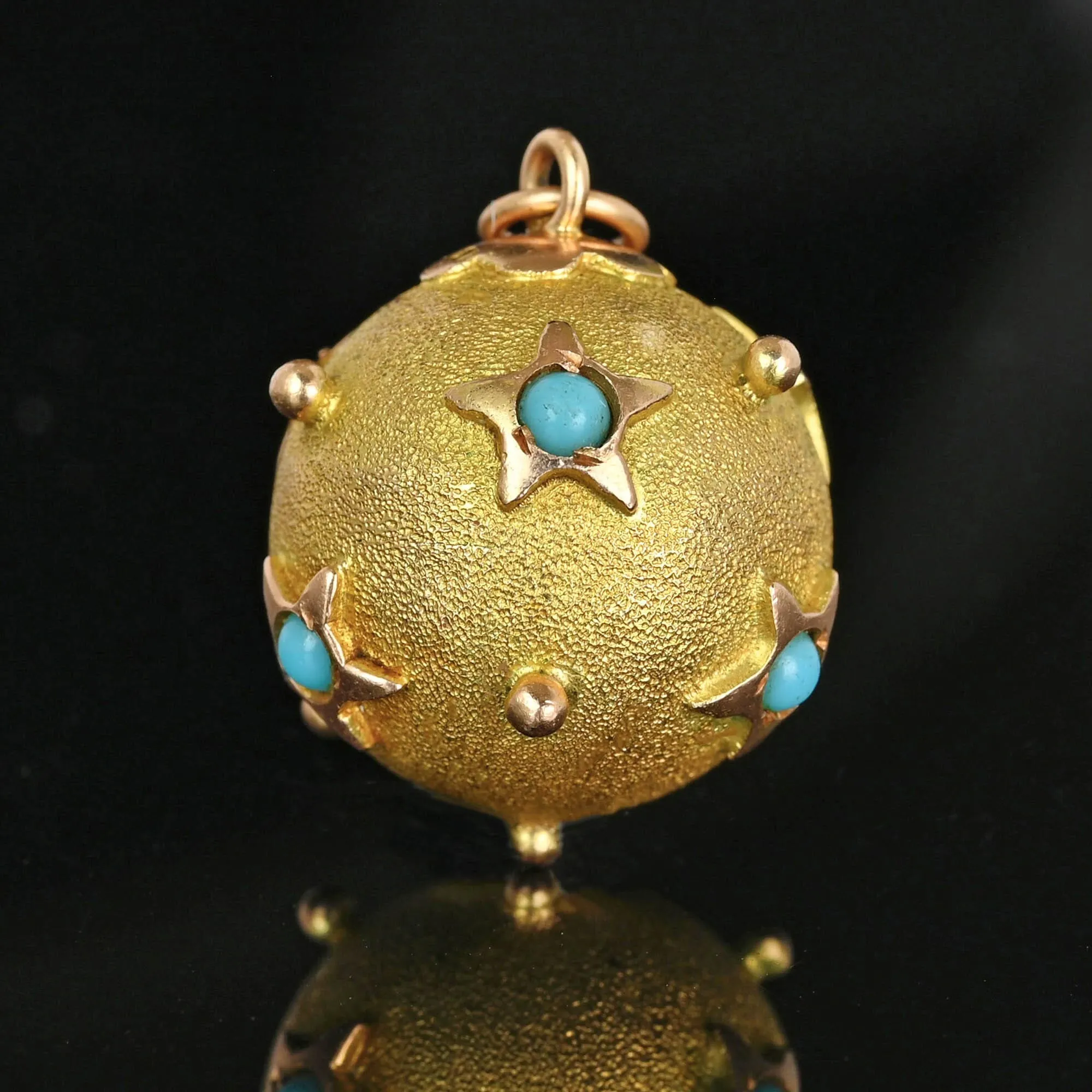 Antique 14K Gold Turquoise Star Sputnik Style Pendant