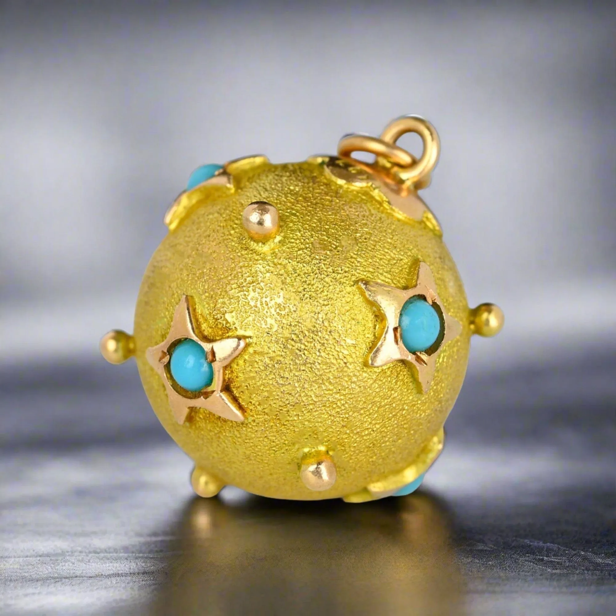 Antique 14K Gold Turquoise Star Sputnik Style Pendant