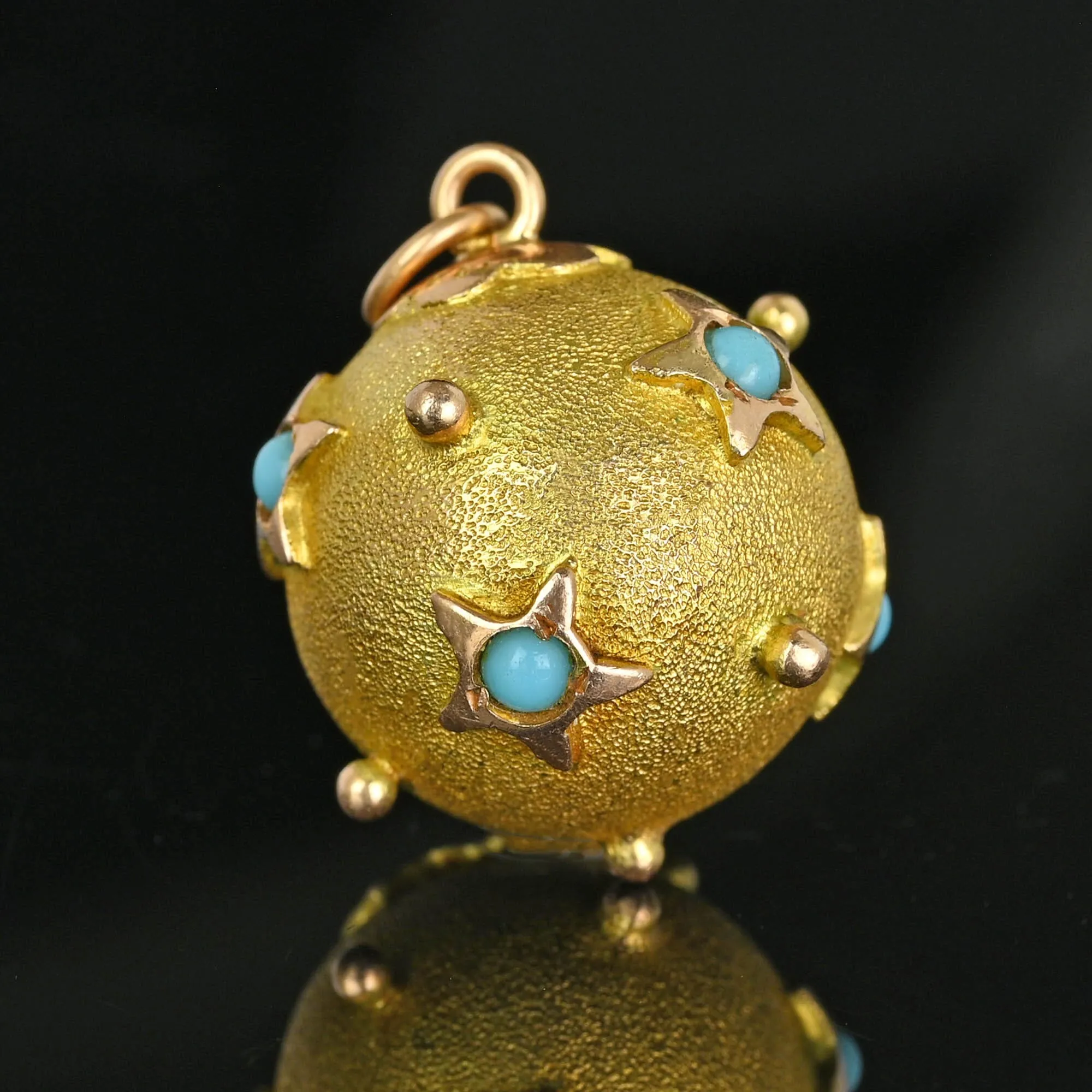 Antique 14K Gold Turquoise Star Sputnik Style Pendant