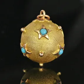 Antique 14K Gold Turquoise Star Sputnik Style Pendant