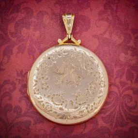 Antique Edwardian Round Forget Me Not Locket 9Ct Gold Dated 1910