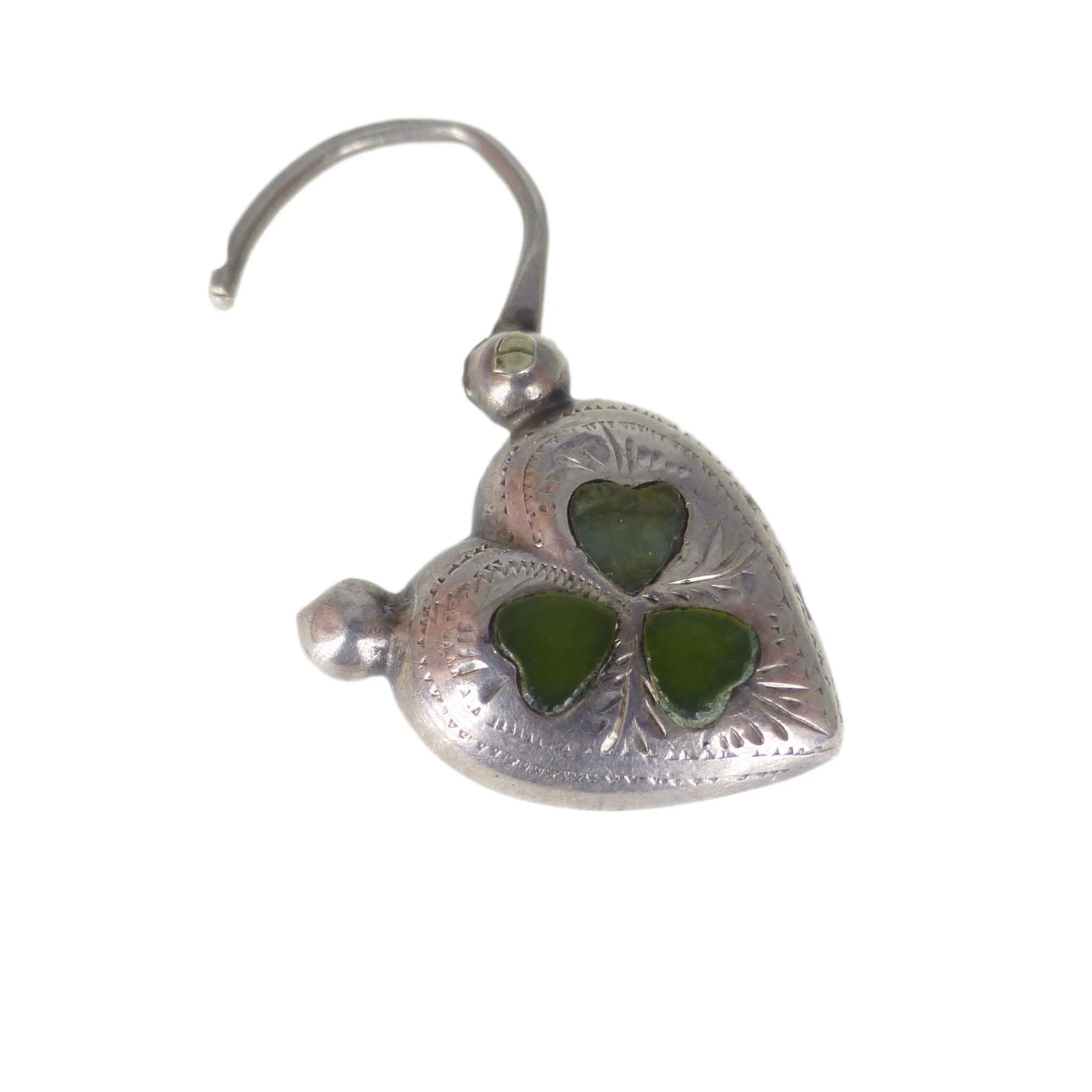 Antique Edwardian Silver Connemara Shamrock Heart Locket