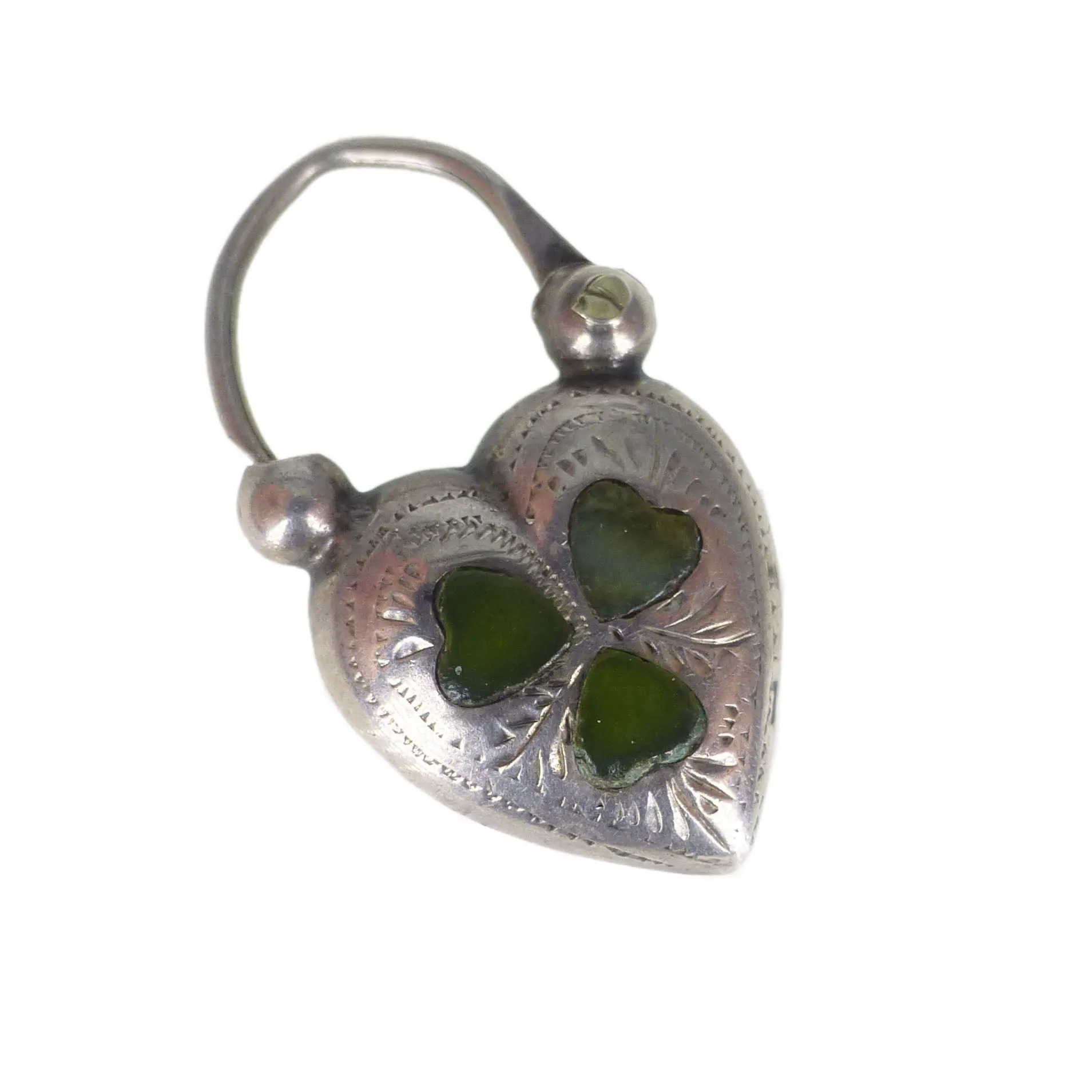 Antique Edwardian Silver Connemara Shamrock Heart Locket