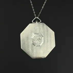 Antique Silver Octagon Locket Pendant Necklace