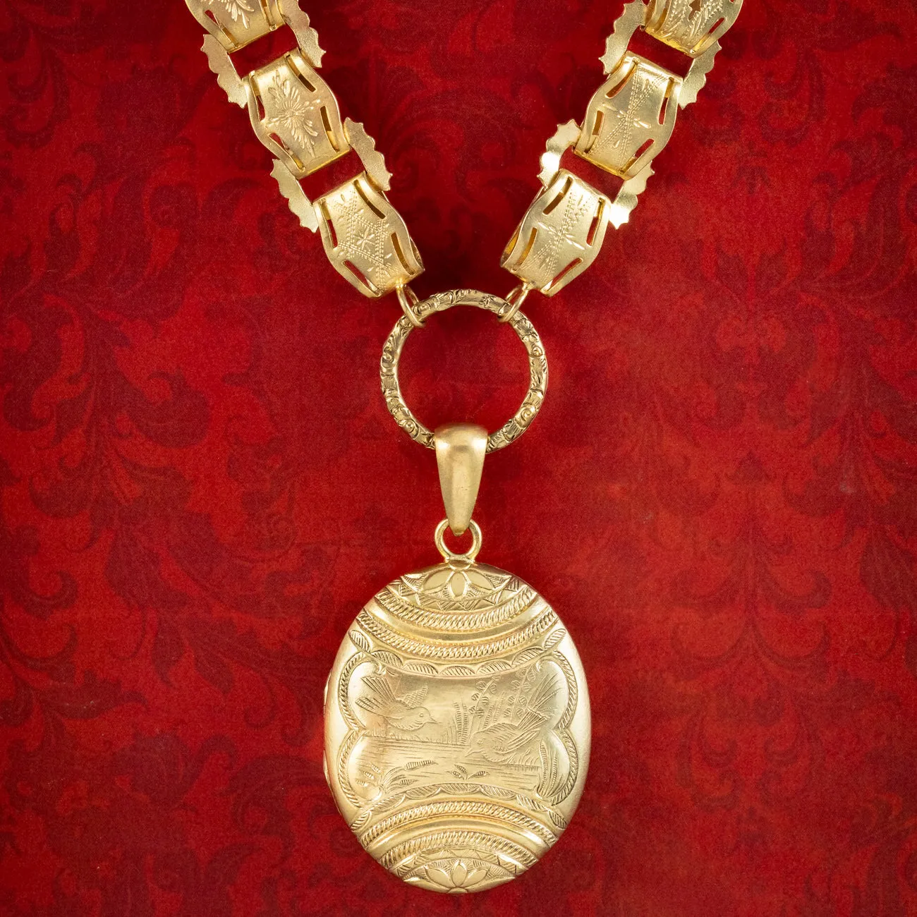 Antique Victorian Bird Locket And Collar Silver Gold Gilt