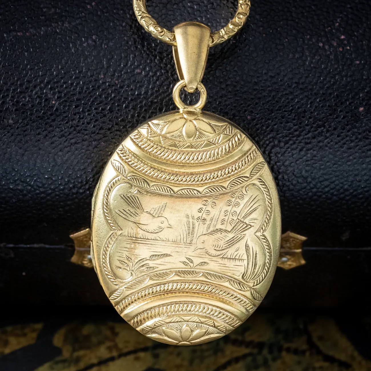 Antique Victorian Bird Locket And Collar Silver Gold Gilt