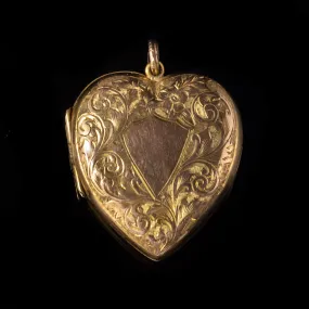 Antique Victorian Engraved Heart Locket 9Ct Yellow Gold Circa 1890