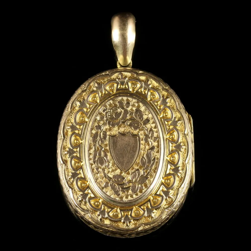 Antique Victorian Large Locket 18Ct Gold Circa 1880