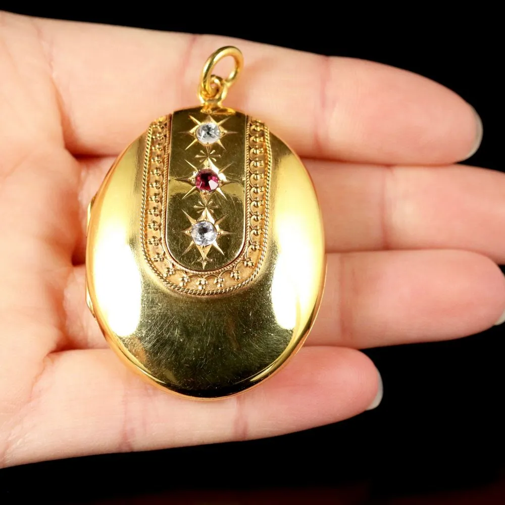 Antique Victorian Large Locket Paste Stones Circa 1900