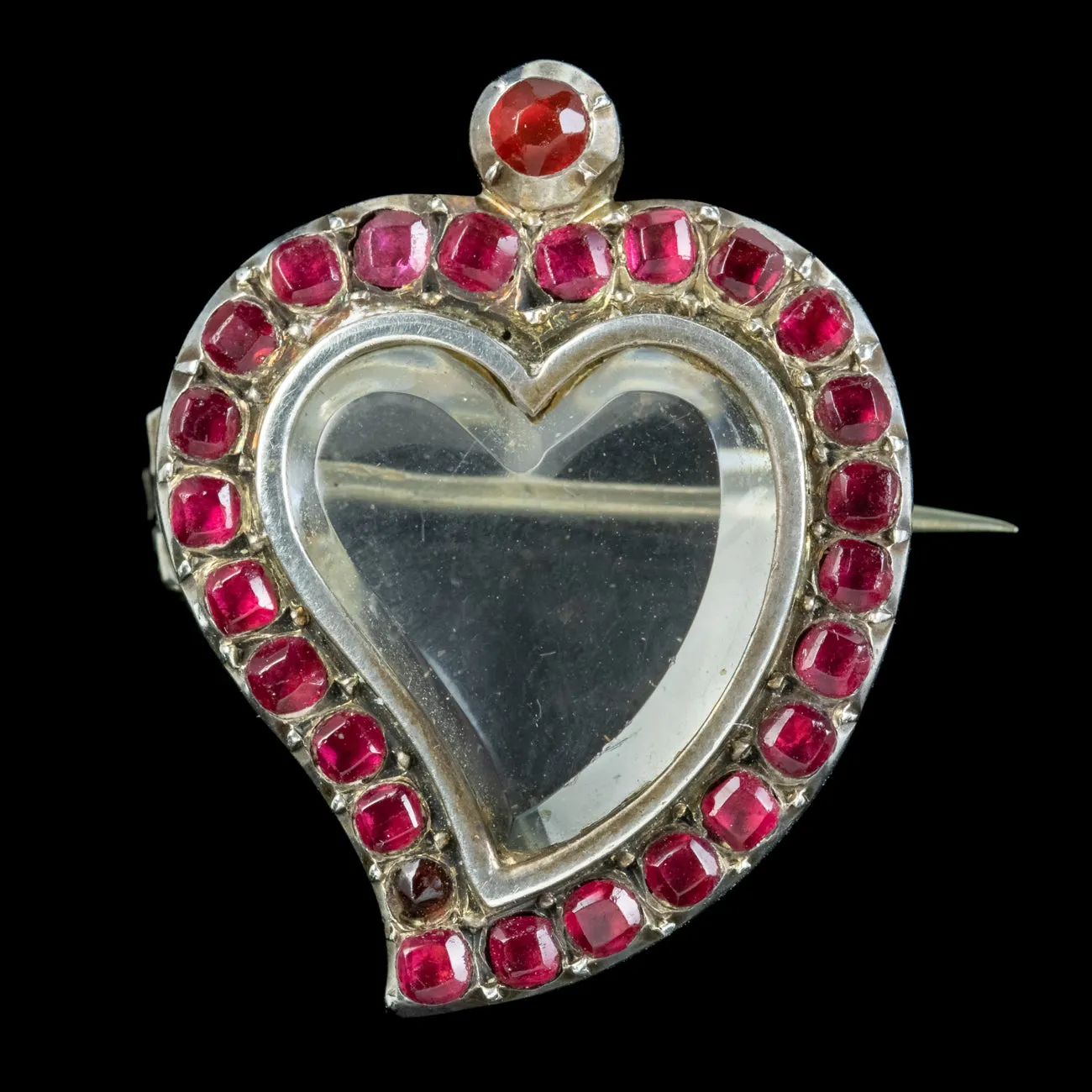 Antique Victorian Red Paste Witches Heart Locket Brooch