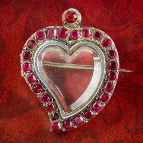 Antique Victorian Red Paste Witches Heart Locket Brooch