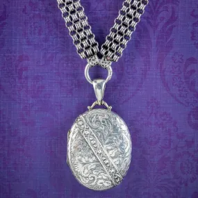 Antique Victorian Silver Locket And Collar Necklace