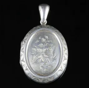 Antique Victorian Silver Locket Bird Motifs Circa 1880