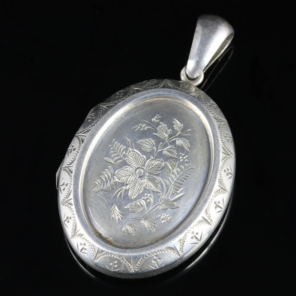 Antique Victorian Silver Locket Bird Motifs Circa 1880