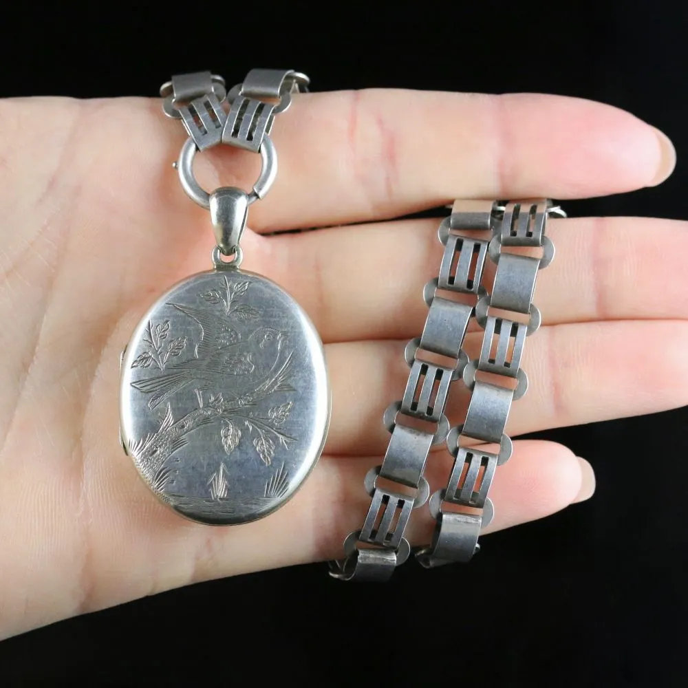 Antique Victorian Silver Locket Collar Circa 1880