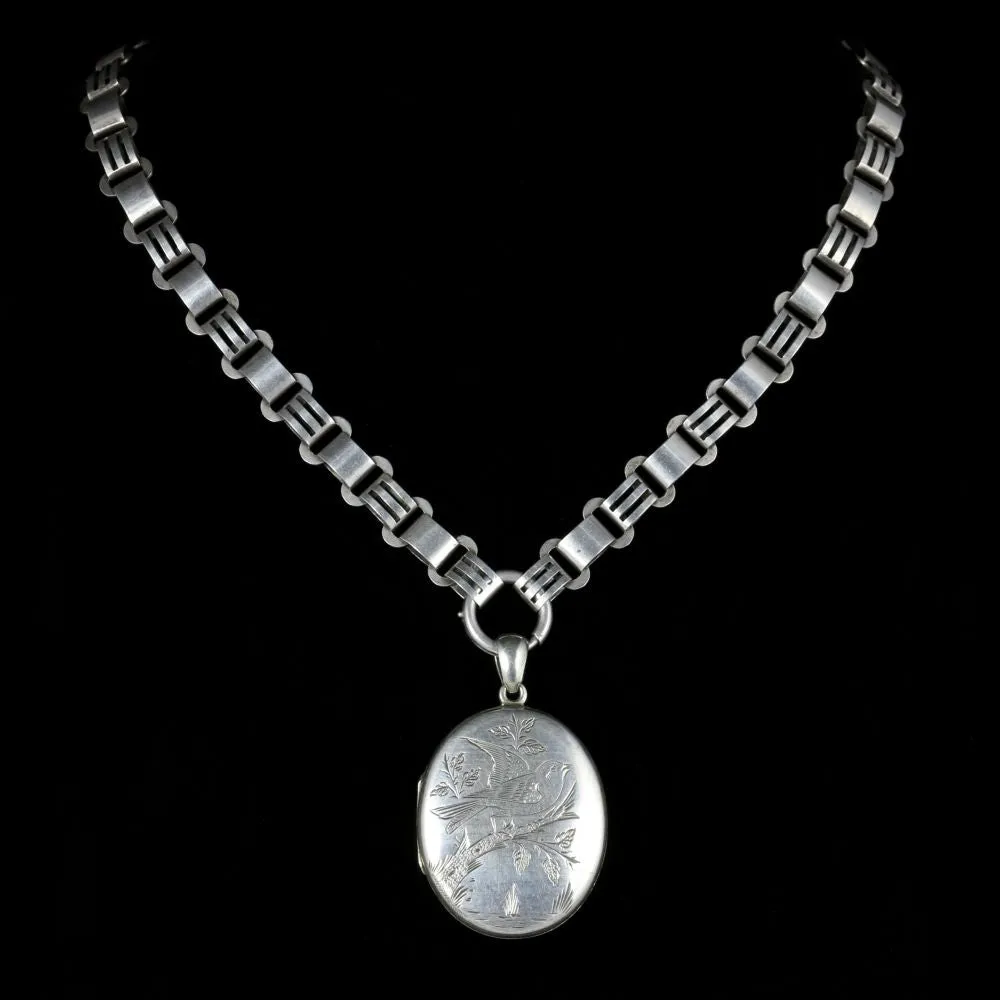 Antique Victorian Silver Locket Collar Circa 1880