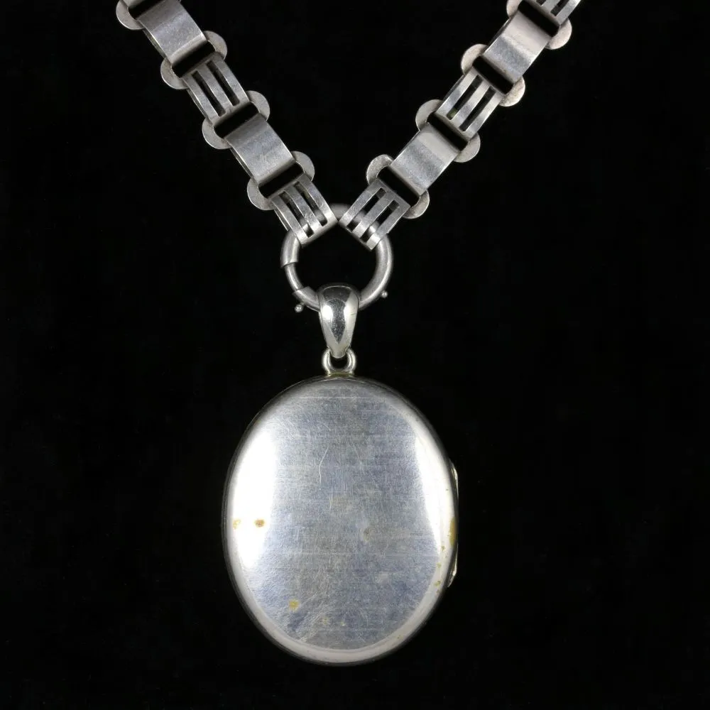 Antique Victorian Silver Locket Collar Circa 1880