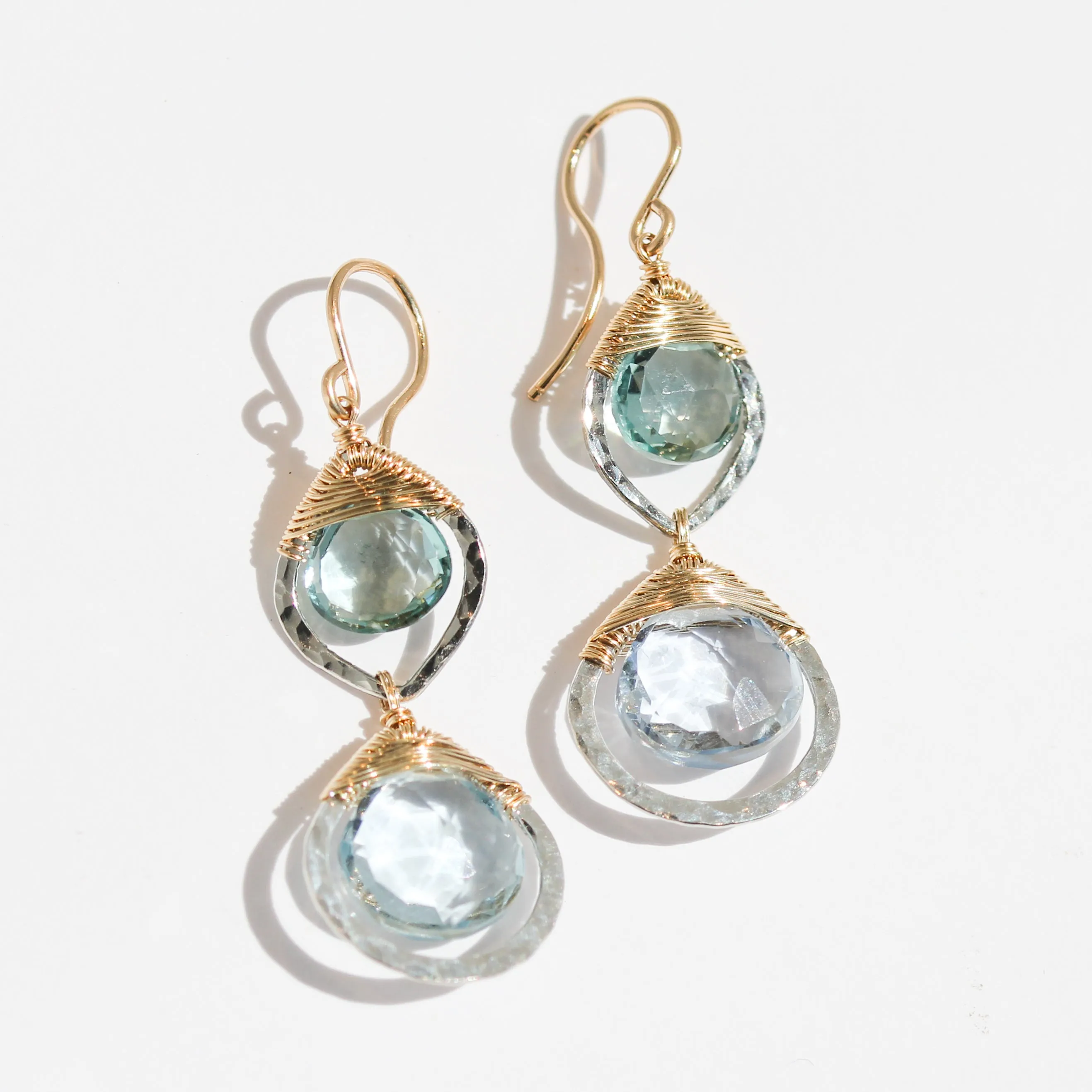 Aqua Quartz Double Drop Earrings