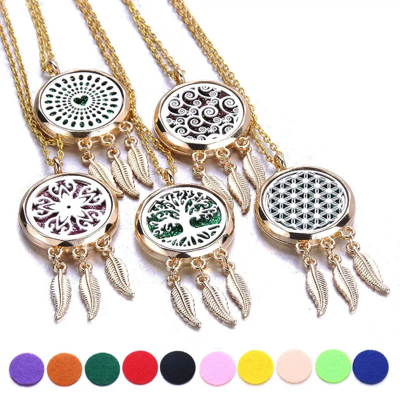 Aroma Diffuser Dreamcatcher Feather Locket Pendant