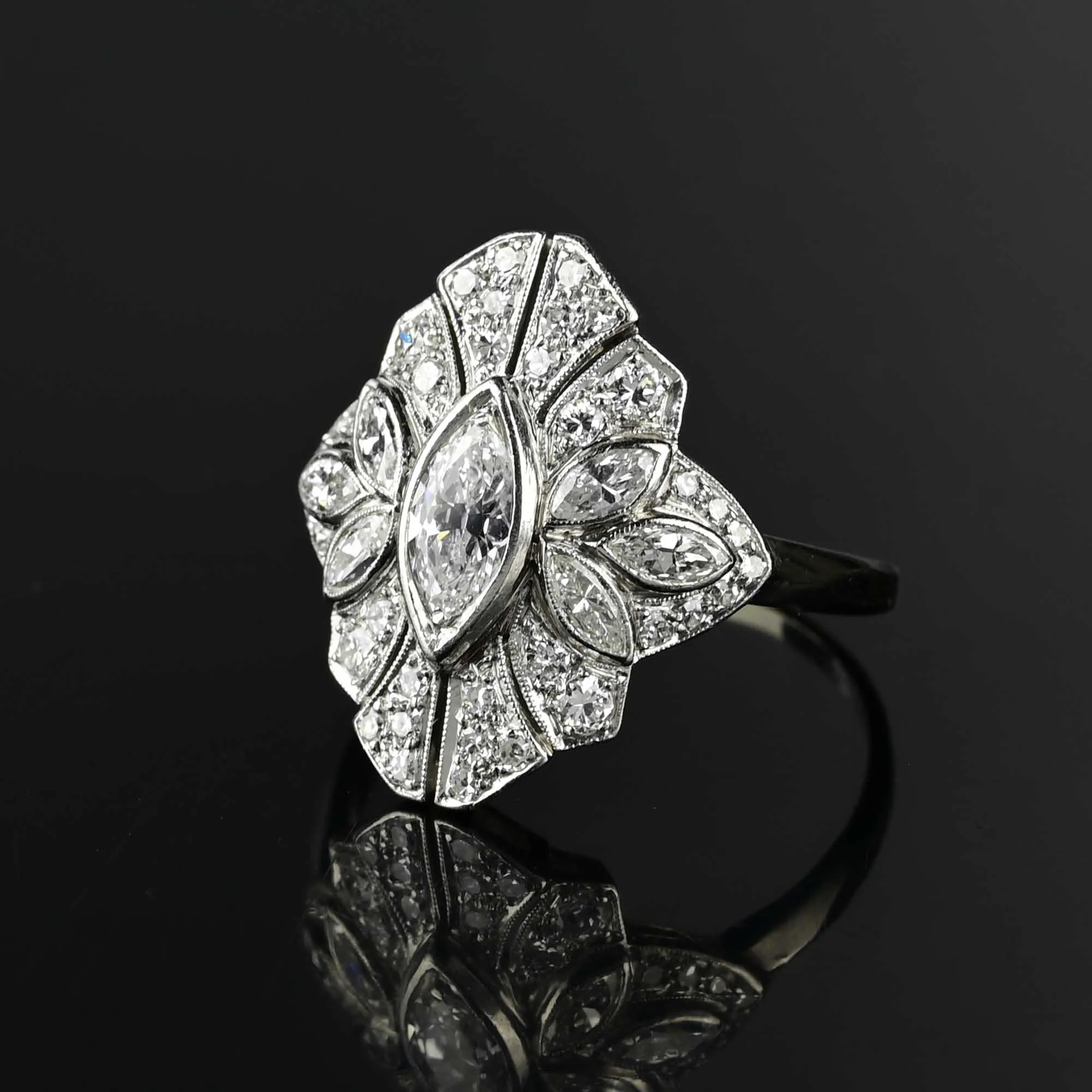 Art Deco Platinum Diamond Dinner Ring