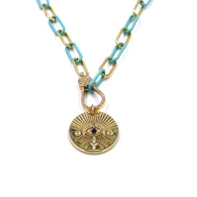 Ashley Gold Enamel And Gold Chain With Evil Eye CZ Lobster Necklace