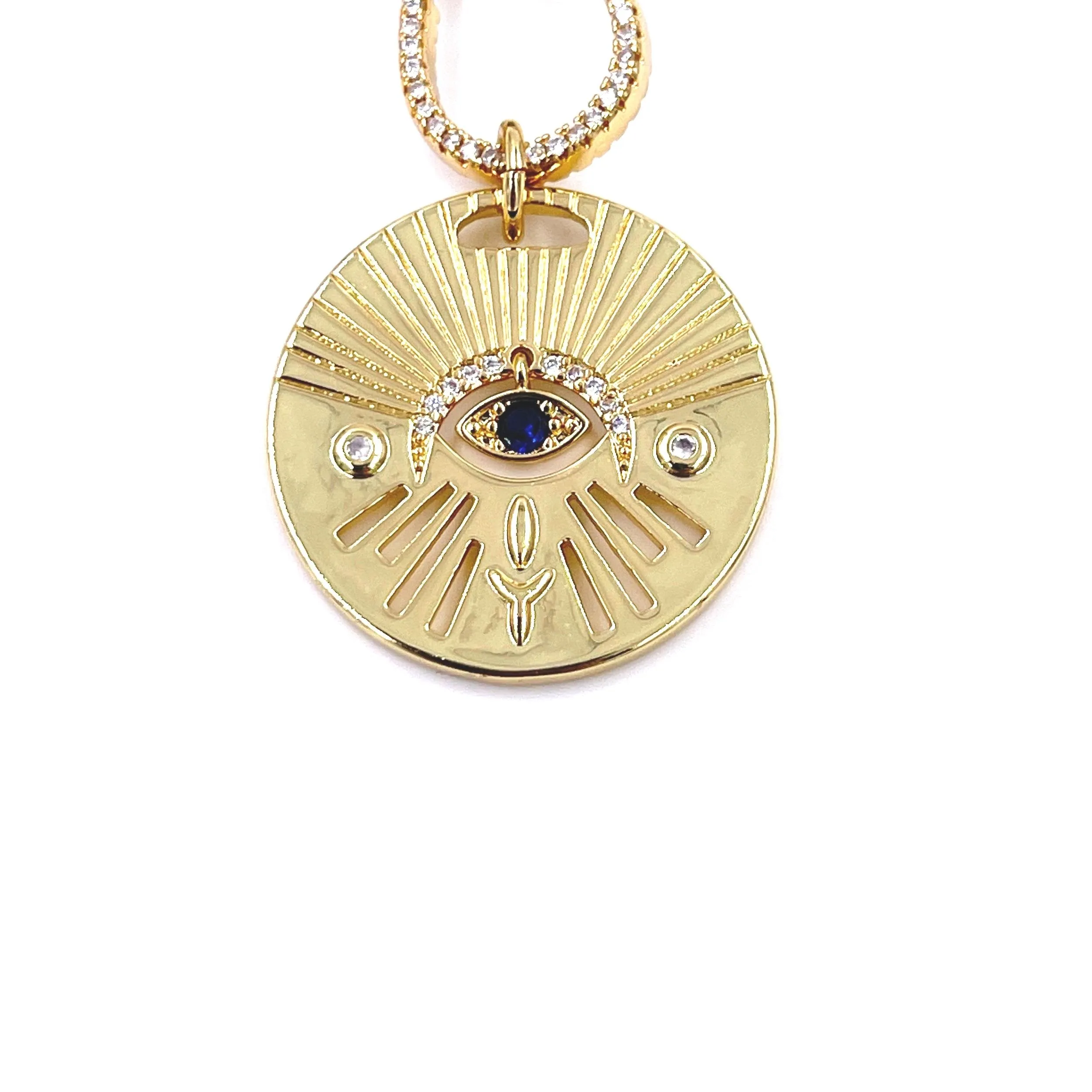 Ashley Gold Enamel And Gold Chain With Evil Eye CZ Lobster Necklace