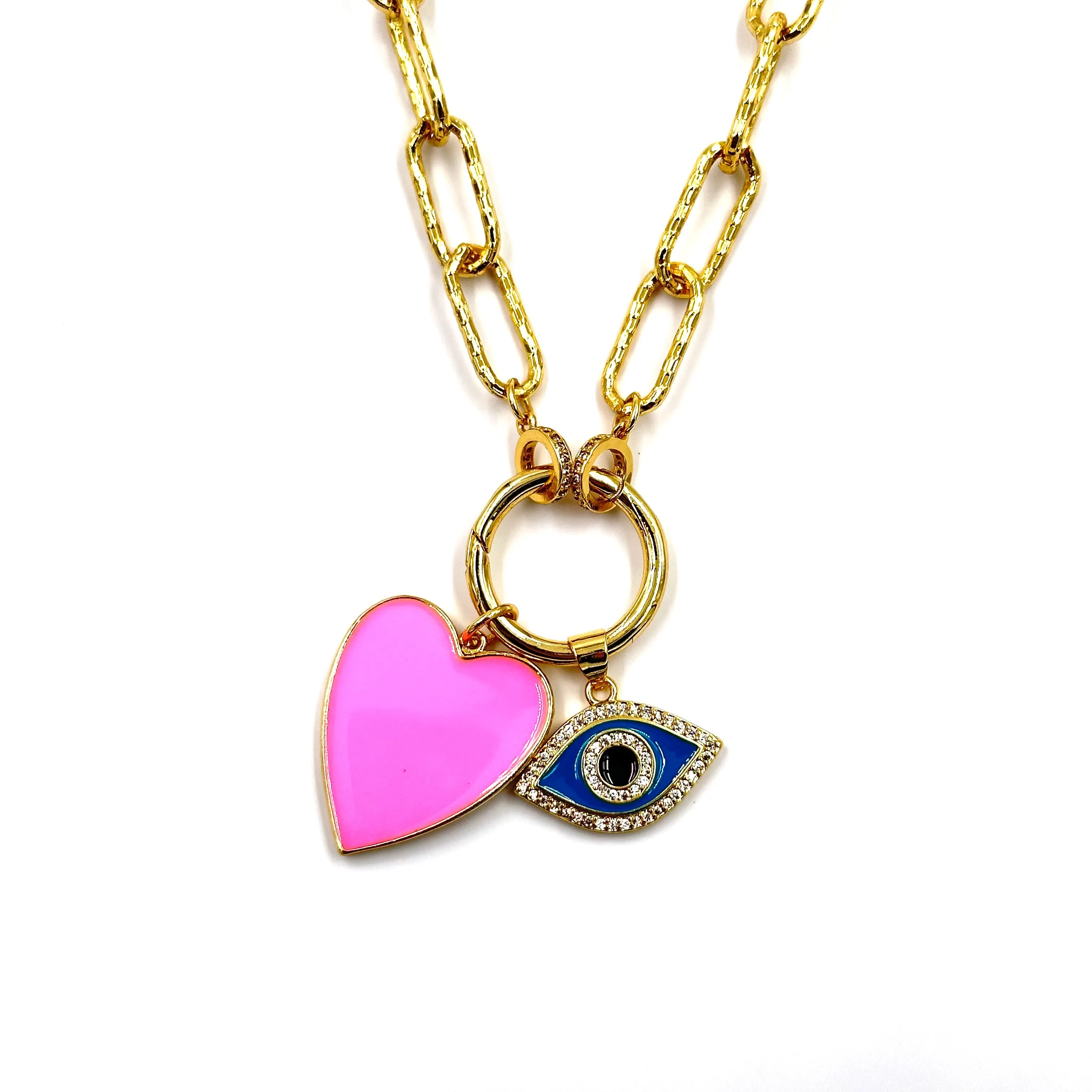 Ashley Gold Stainless Steel Gold Plated Enamel Pink Heart Necklace