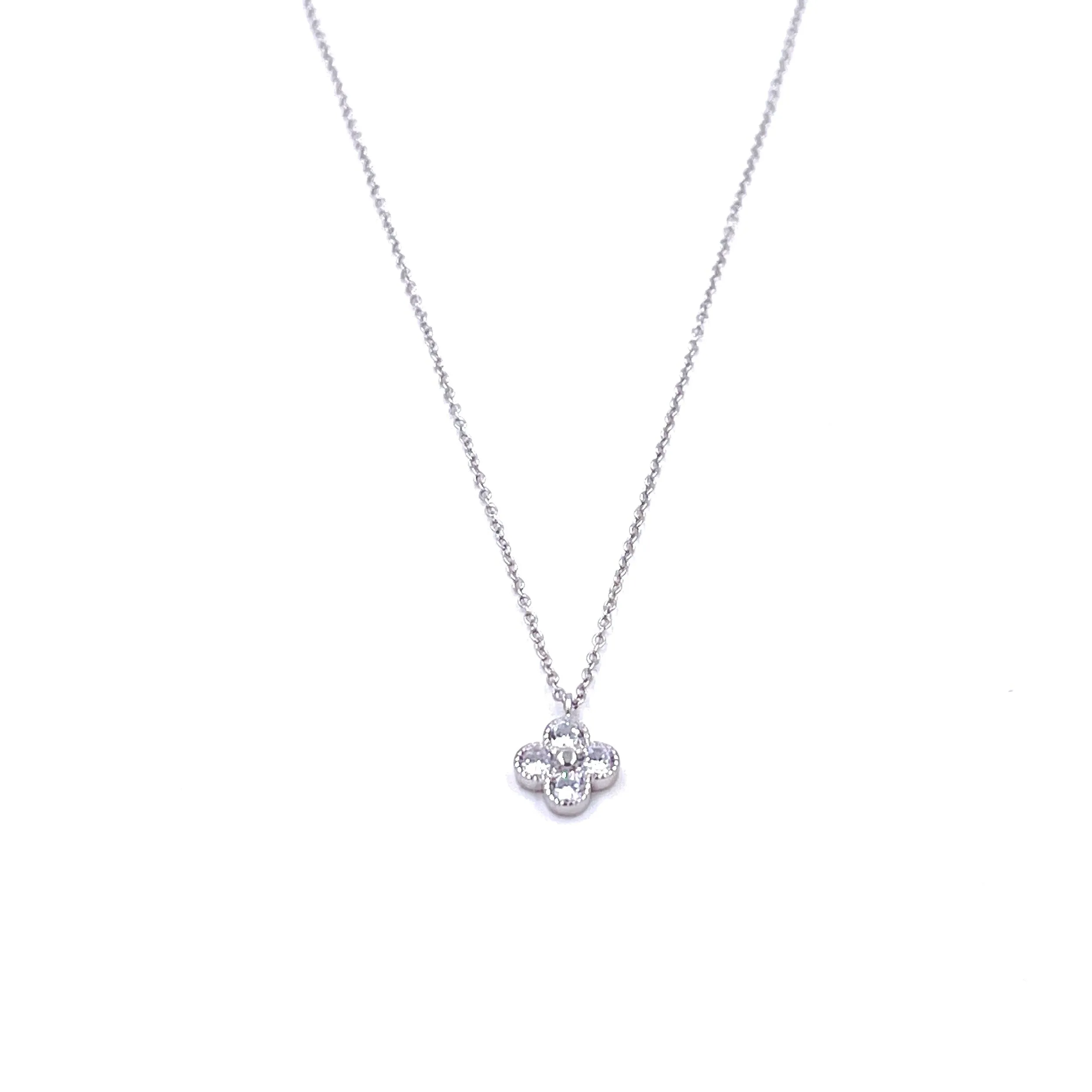 Ashley Gold Sterling Silver CZ Clover Design Necklace