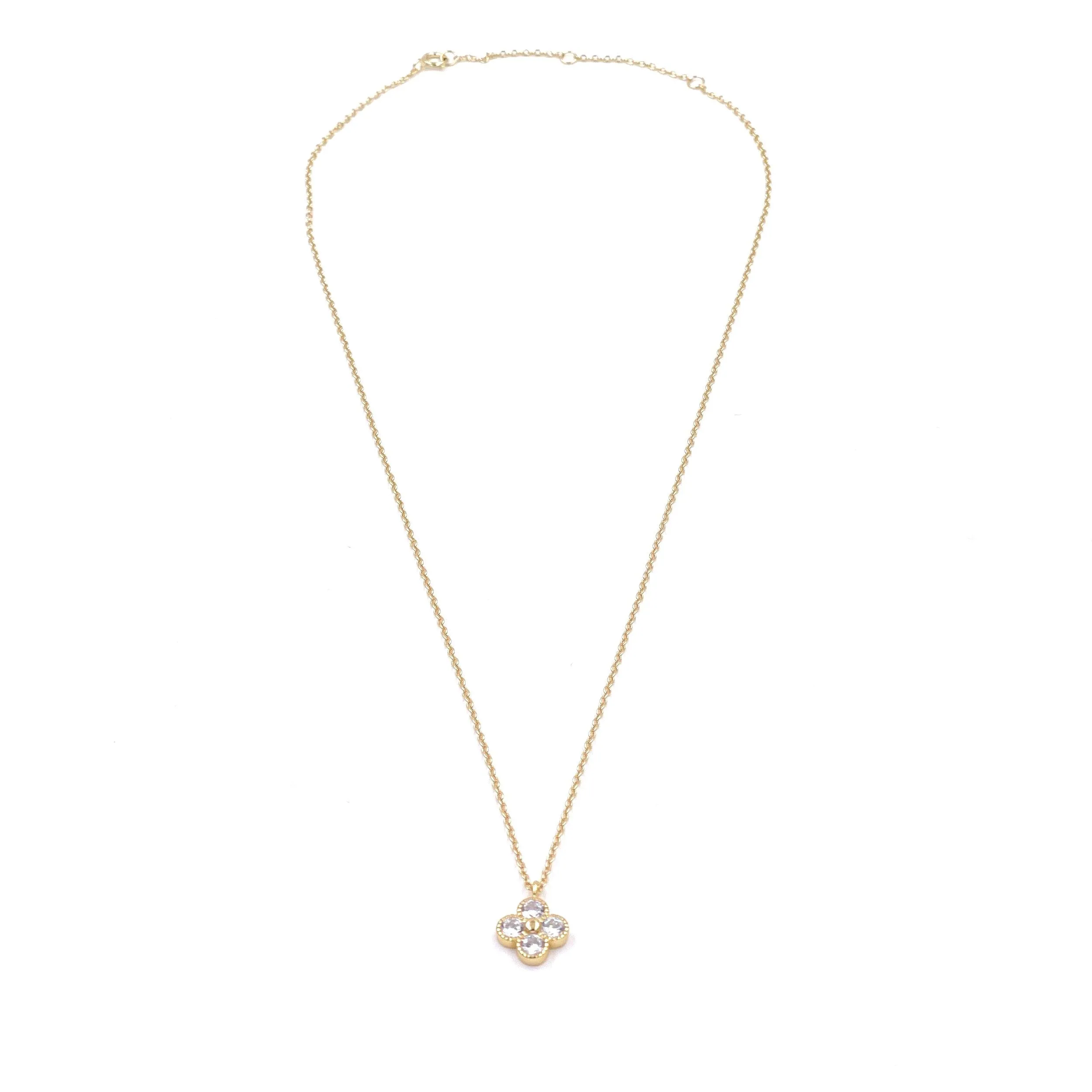 Ashley Gold Sterling Silver CZ Clover Design Necklace