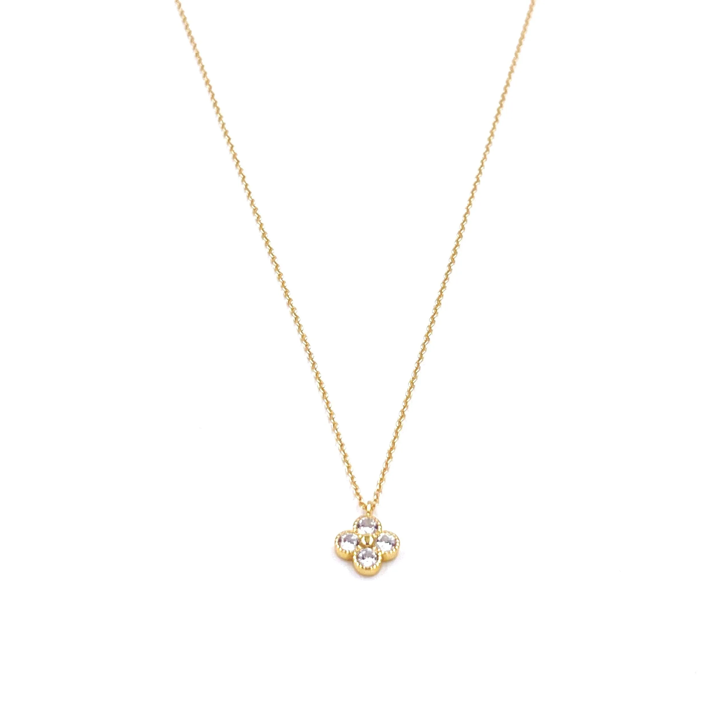 Ashley Gold Sterling Silver CZ Clover Design Necklace