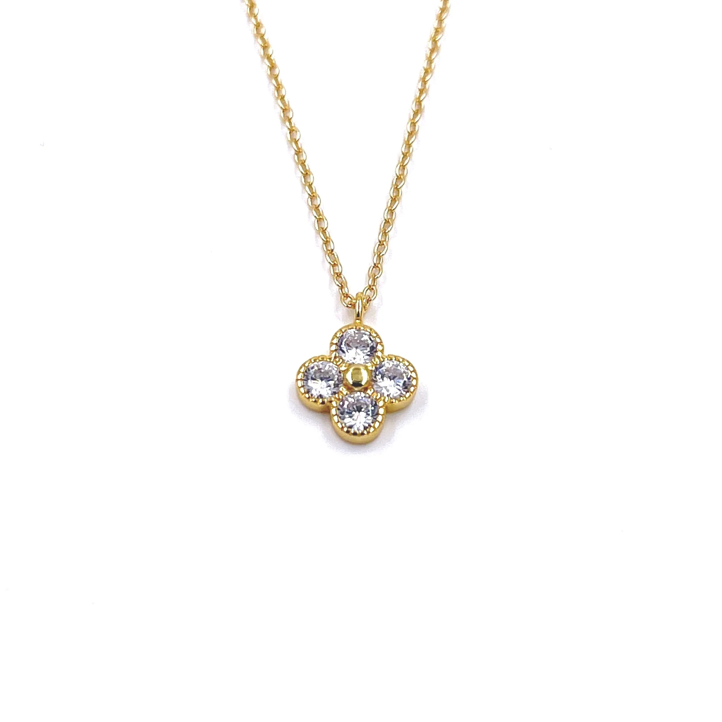 Ashley Gold Sterling Silver CZ Clover Design Necklace