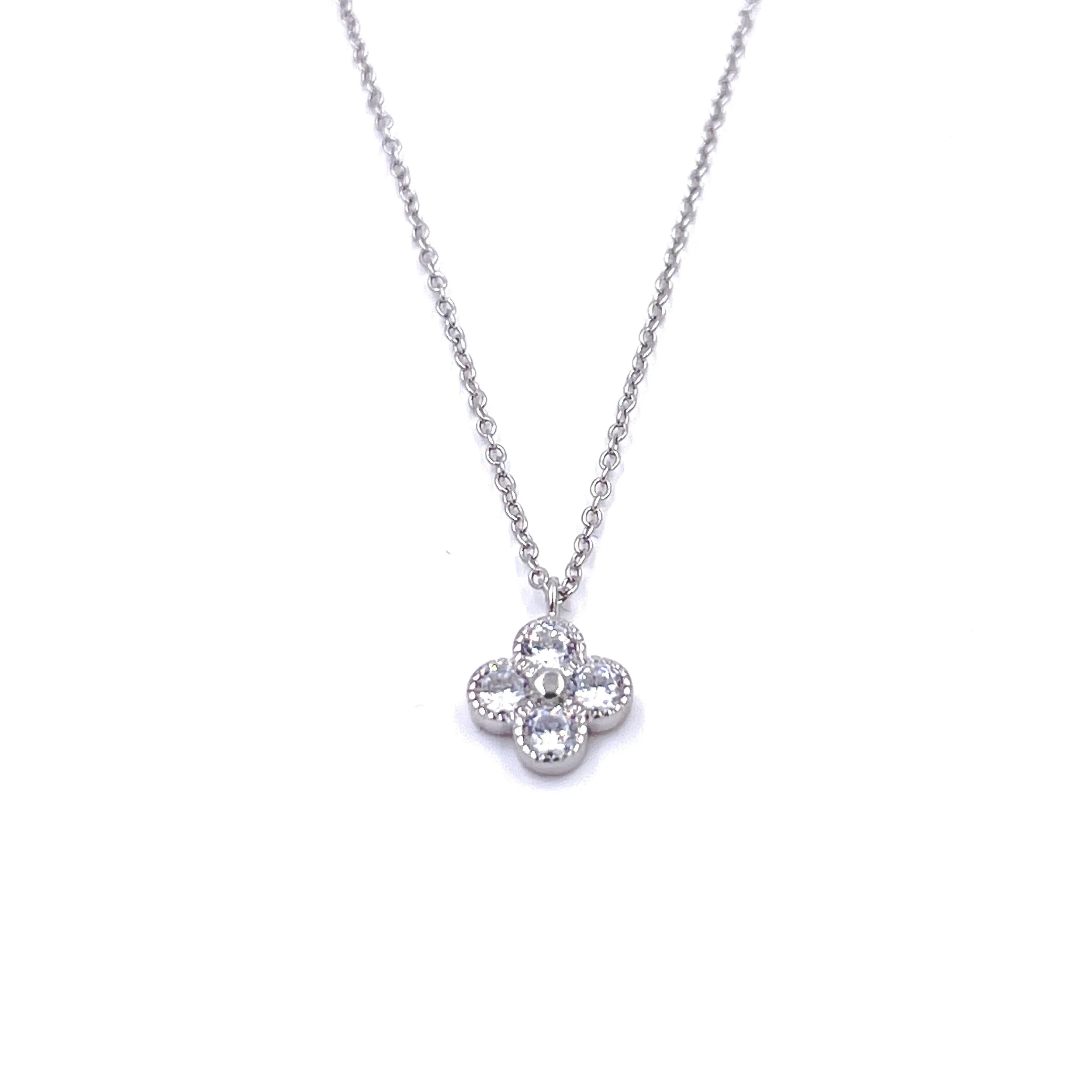 Ashley Gold Sterling Silver CZ Clover Design Necklace