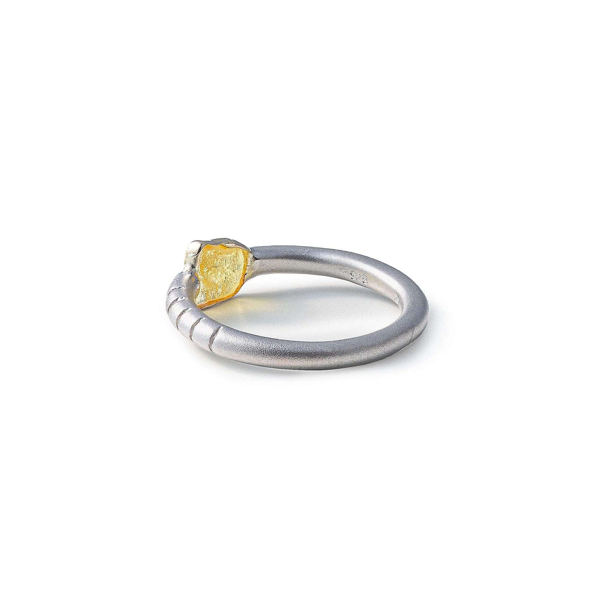 Aspa Rough Yellow Sapphire Ring (White Rhodium)