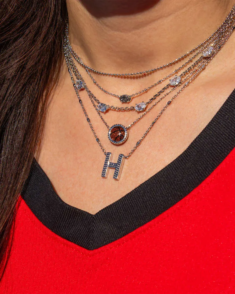 Basketball Silver Short Pendant Necklace in Orange Goldstone