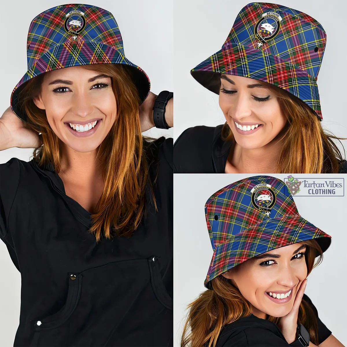 Bethune Tartan Bucket Hat with Family Crest