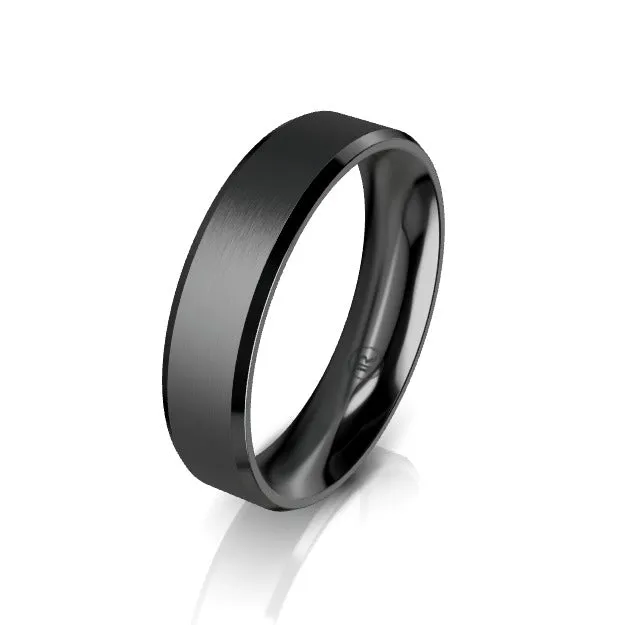 Bevelled Edge Black Zirconium Wedding Ring - Comfort Fit (AS)