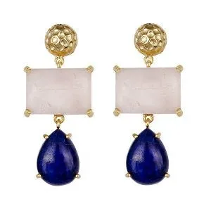 BIANC ROSE QUARTZ AND LAPIS DROP EARRING