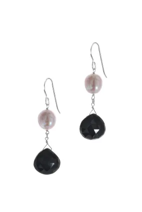 Black Onyx, Pearl Black and White Dangle Earrings