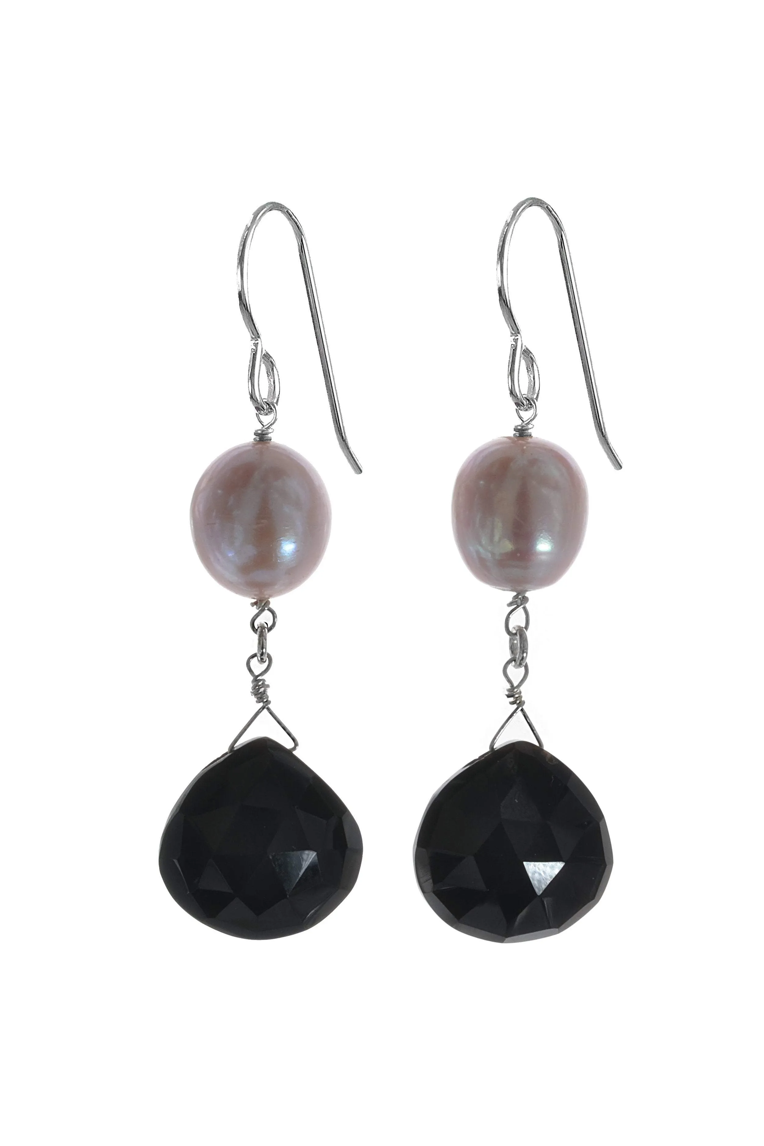 Black Onyx, Pearl Black and White Dangle Earrings