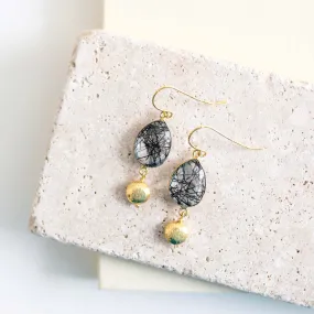 Black Rutilated Quartz Bezel Earrings