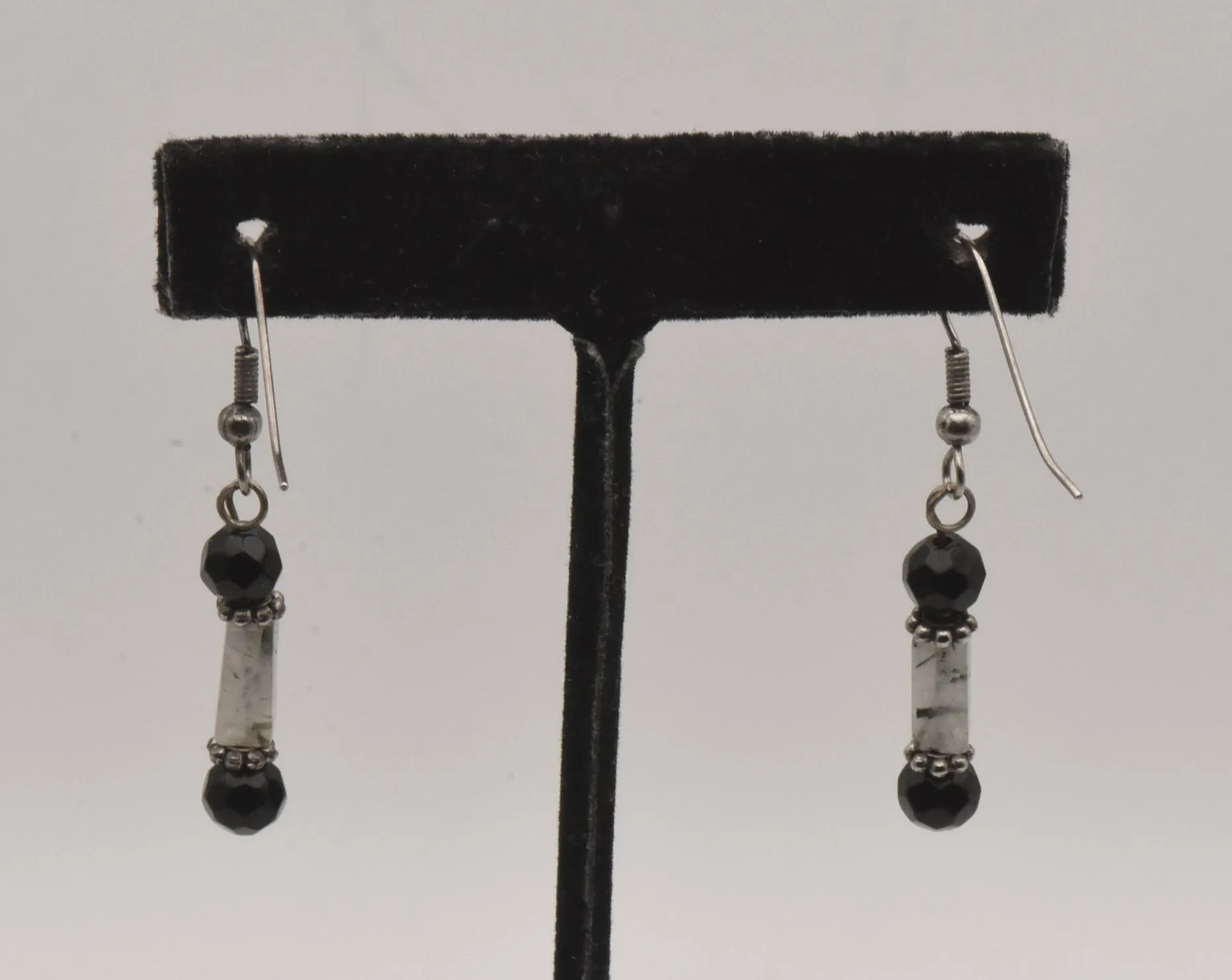 Black Tourmalinated Quartz Dangle Earrings