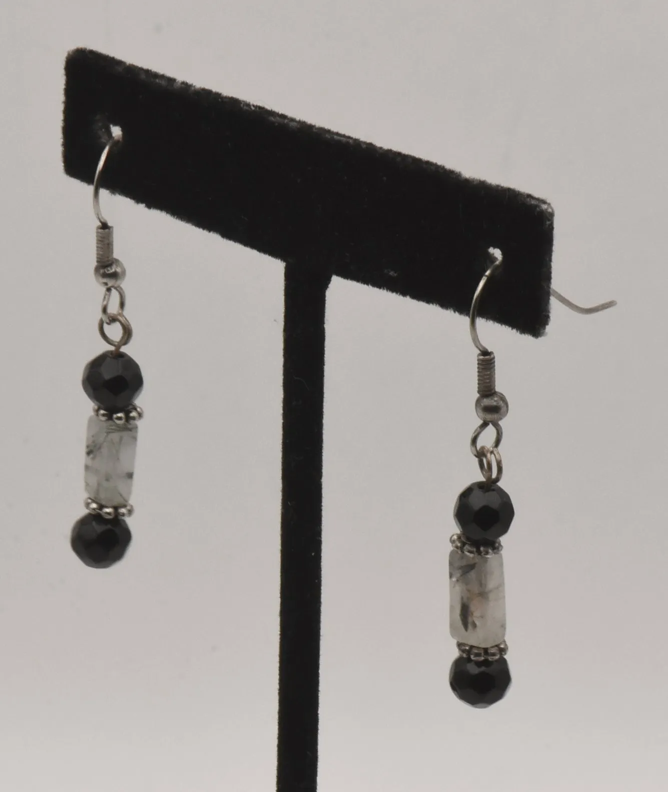 Black Tourmalinated Quartz Dangle Earrings