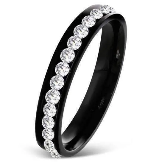 Black With CZ Diamonds Eternity Band Ring