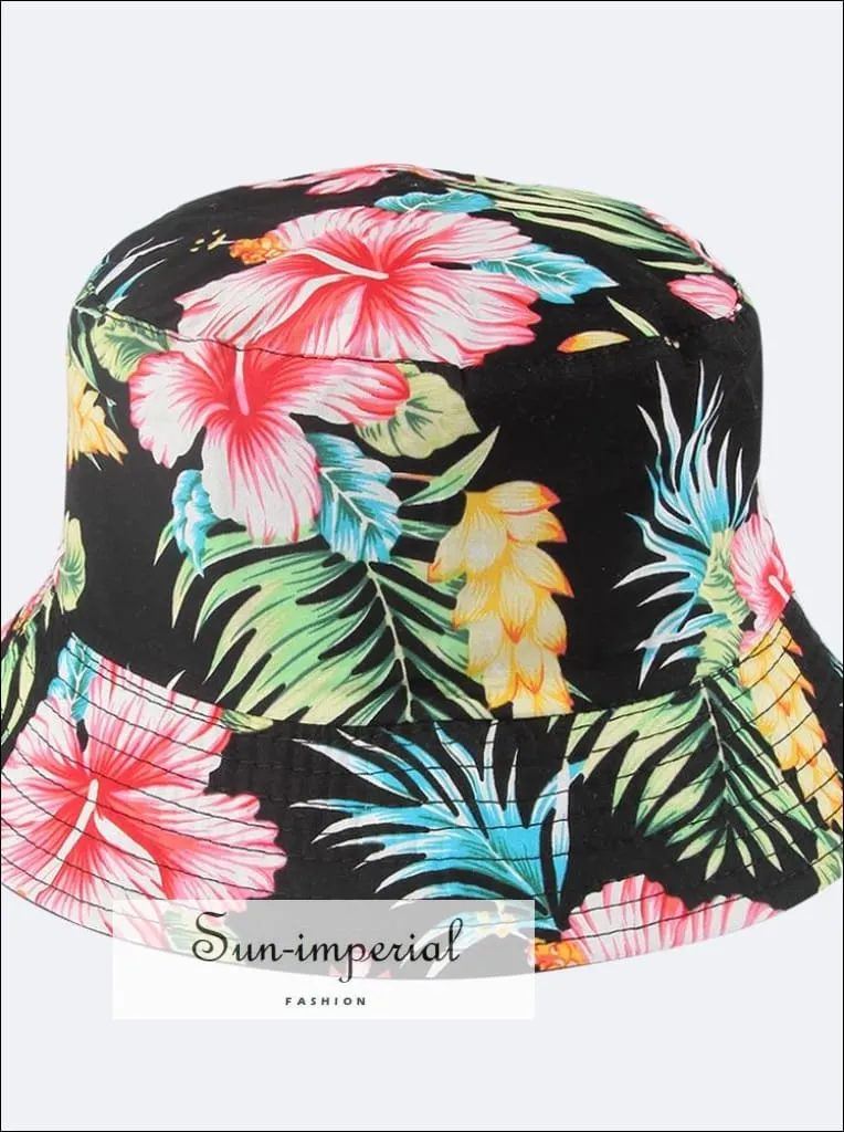 Black with Flame Print Reversible Black White Cow Pattern Women Bucket Hat